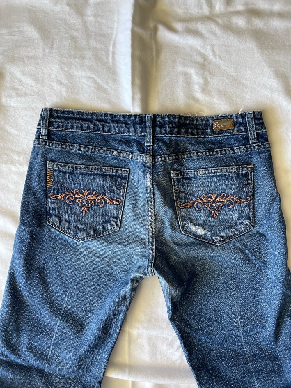PAIGE Women's Dark‎ Blue Skinny Jeans with Copper Embroidery